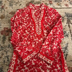 Tory Burch Red and White Floral Tunic Size 0